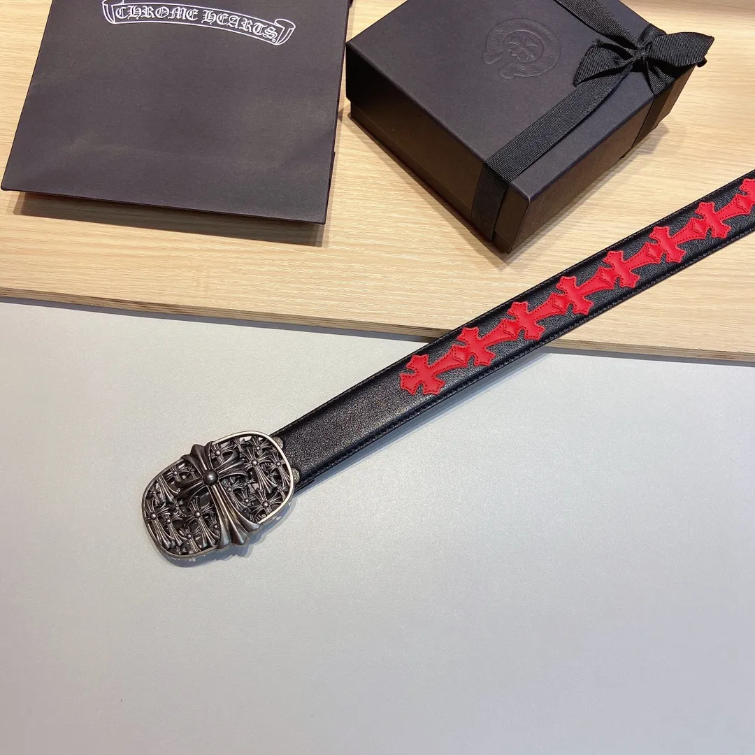 𝐂𝐡𝐫𝐨𝐦𝐞𝐇𝐞𝐚𝐫𝐭𝐬 Crow Heart double-sided tree plaster leather stitched cross belt (detachable version), high-quality hardware, with 2 logo buckles on the belt, very cool.